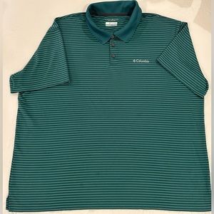 Men’s Columbia Green and White Striped Omni-Shade Sun Protection Shirt. Size XXL